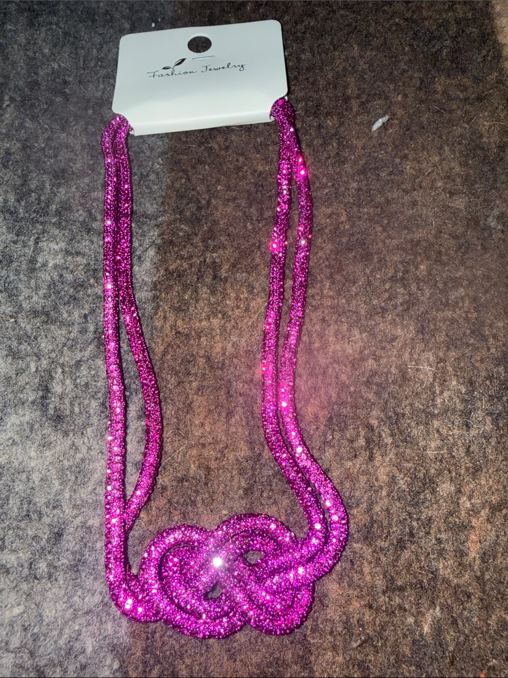 Fashion Jewelry Hot Pink Glitter Knot Necklace